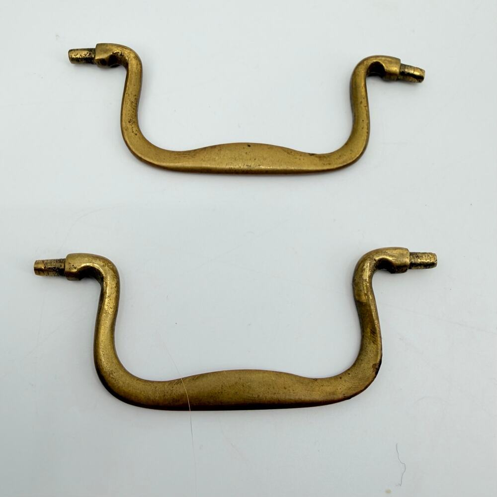 Vtg Solid Brass Bail Drawer Pull Handles Furniture Hardware Lot of 2 Colonial